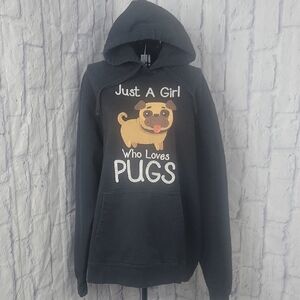Port and Company Black Hoodie -‎ Just A Girl Who Loves Pugs Size Large